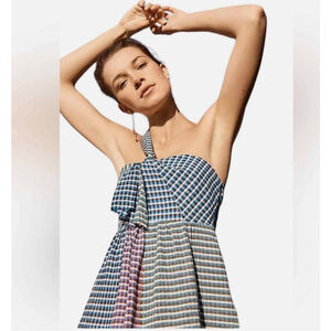 Maeve Anthropologie One Shoulder Plaid Gingham Dress | Waverly Asymmetrical US 8